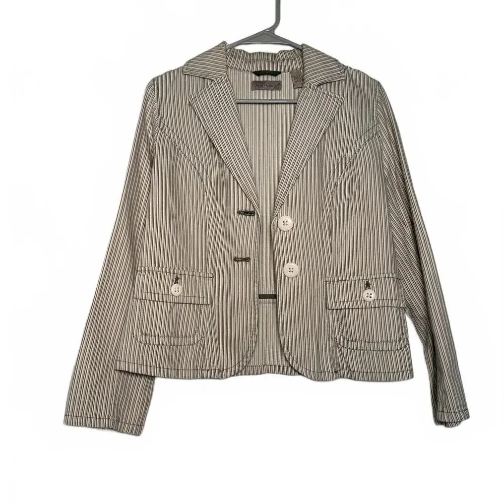 Y2K Indie vanguard Preppy Beige Striped Blazer Jacket - Picture 1 of 6
